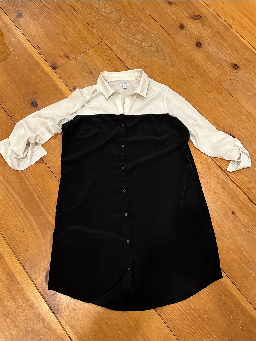 Smart Casual Black and Cream Two-Tone Long-Sleeve Shirt Dress
